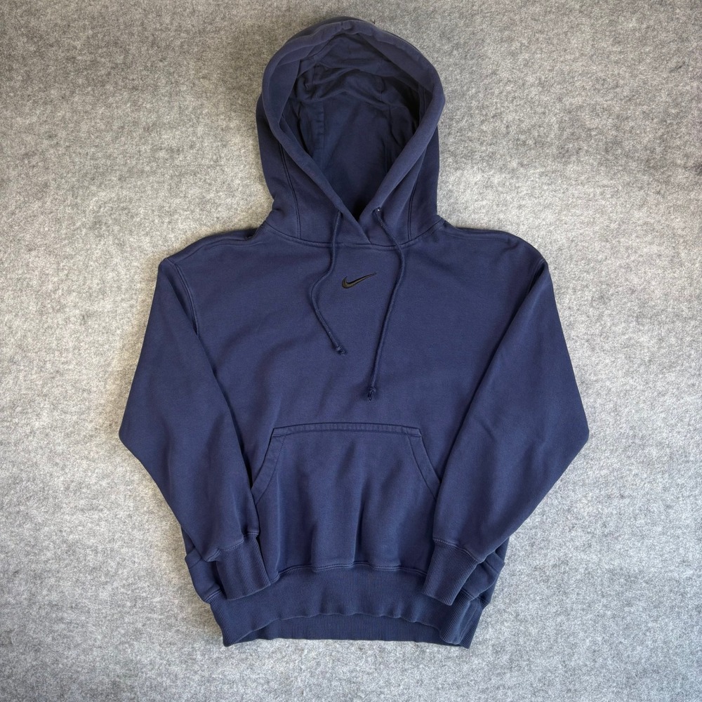 Nike Men's Center Swoosh Hoodie Navy Blue Embroidered Pullover Sweatshirt Mens